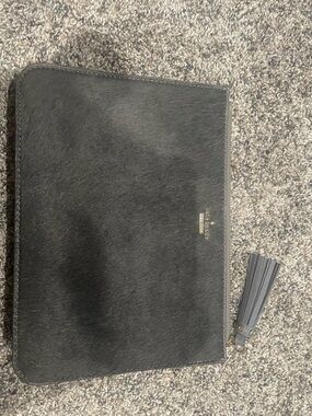 kate spade Black Haircalf Zip Toiletry Pouch with Tassel